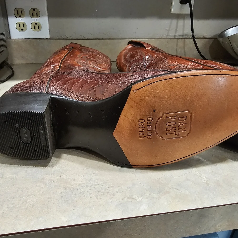 NEW Mens 11 D Dan Post Brown Genuine OSTRICH LEG Square Toe Western Cowboy Boots - Picture 11 of 13